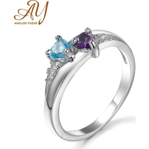 Anillos Yuzuk Womens Jewelry 925 Sterling Silver Rings White Pink Purple Blue Champagne Zircon Heart Wedding Ring