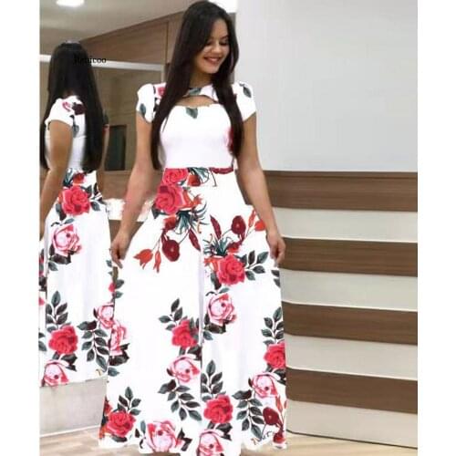 S-5Xl Plus Size Long Women Dress Y2K Casual Short Sleeve Boho Style Floral Print Elegant Bodycon Party Maxi Dresses Summer New