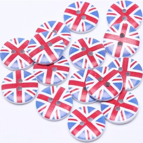 100pc 20mm UK England British Flag Wood Buttons Sewing 2 Holes Scrapbooking Cardmaking Preschool Education CRAFTS Button