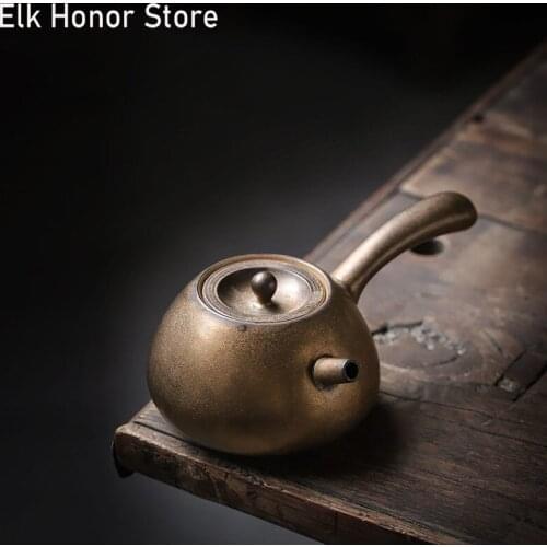 220ml Gilding Coarse Ceramic Teapots Japanese Style Bronze Side Handle Teapots Kung Fu Tea Strainers Hand Grasp Pot Master Pots