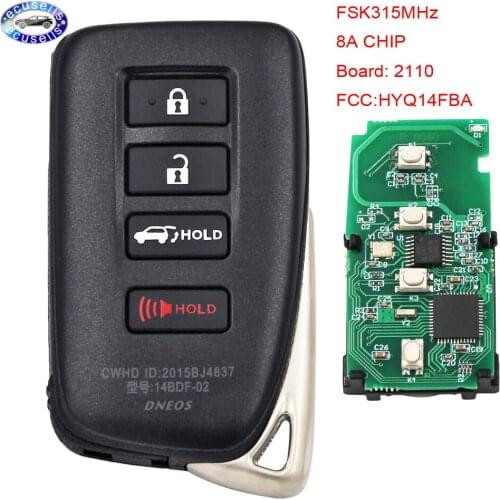 4 Button Full Intelligent Remote Key (SUV) FSK315MHz 8A CHIP Board: 2110 FCC ID: HYQ14FBA For Lexus_NX200