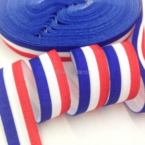 5/8" Blue/White/Red Stripe Print Fold Over Elastic Quality Stripe FOE Ribbon Elastic for DIY Headwear Hair Accessories 10Y/lot