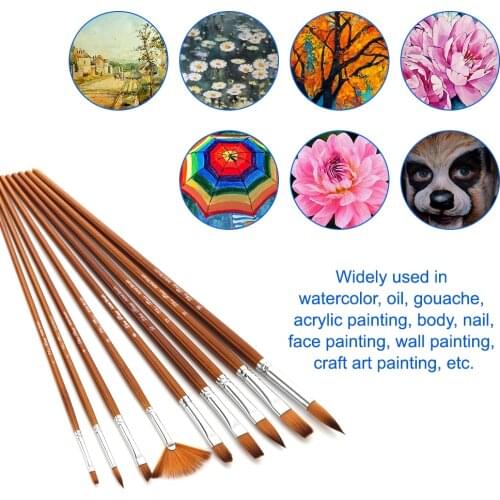 9pcs Professional Paint Brushes Set Multipurpose Paintbrush Nylon Hair Wooden Handle for Acrylic Oil Gouache Painting