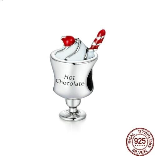 925 Sterling Silver Afternoon Tea Series Enamel Hot Chocolate Charm for Origianl Bracelet Bead for Jewelry Making ZSCC221495