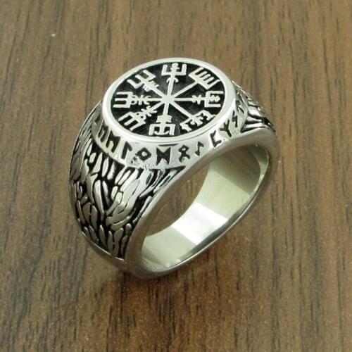 Free Shipping Stainless Steel Gold-Plated Viking Valknut Helm of Awe Ring Odin Icelandic Runes Celtics Knot Jewelry Amulet Gift