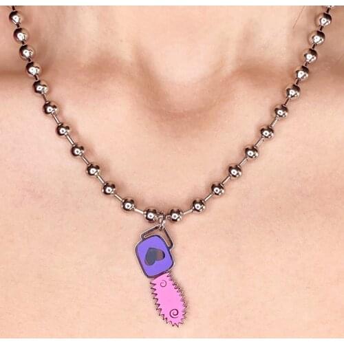 Punk Style Igirl Chainsaw Necklace Chainsaw Pendant Jewelry Beads Chain Movie Saw Theme Necklaces for Halloween Party Accessory