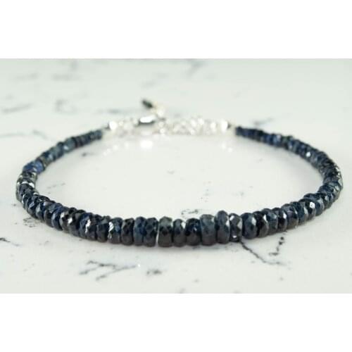 Black Sapphire Bracelet, Dark Blue Sapphire Jewelry, Dainty Sapphire Bracelet, Silver Blue Sapphire Bracelet