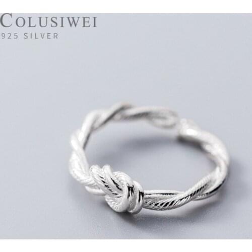 COLUSIWEI Vintage Genuine 925 Sterling Silver Knot Ring for Women Open Adjustable Finger Rings Fashion Fine Jewelry Girl Gift