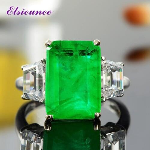 ELSIEUNEE 100% 925 Sterling Silver 10X14MM Simulated Moissanite Emerald Gemstone Wedding Engagement Ring Wholesale Fine Jewelry