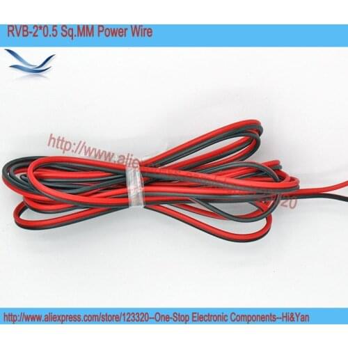 2meters/lot RVB-2*0.5Sq.MM Red Black Power Cable 2Pin 0.5 Square Millimeter Wire For LED Power