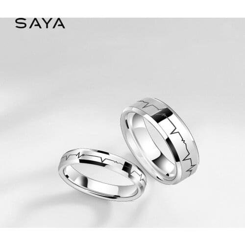Couple Ring, Tungsten Jewelry Heartbeat Rings, Men and Women Wedding Creative Lettering Ring, Valentines Day Gift, Engraving