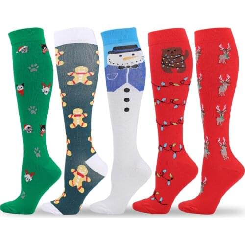2021 New Year Christmas Compression Stockings Compression Sports Running Tree Elk Snowman Nylon Socks Relieve Muscle Fatigue