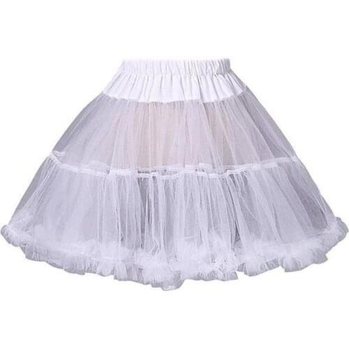 Women Girls Ruffled Short Petticoat Solid White Color Fluffy Bubble Tutu Skirt Puffy Half Slip Prom Crinoline Underskirt No Hoop
