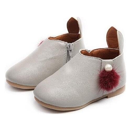 Girls Leather Rabbit Ear Boots Waterproof Rubber Boot For Kids Pearl Botas Breathable Baby Ankle Sneakers Kids Shoes Footwear