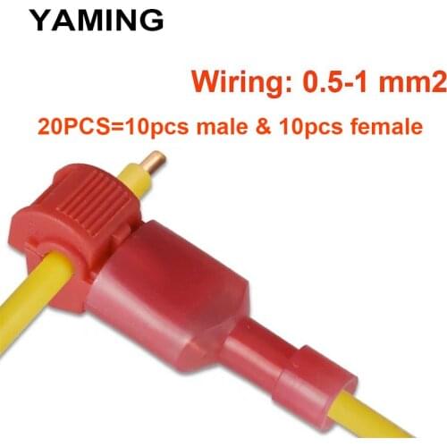 Red/Blue T Shape Terminal Wiring Connector 10A Universal Quick Connection Soft Wire Splice Male And Female 20PCS (10Set)