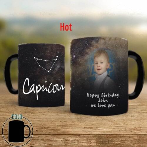 Customize Photos and Text Name Constellation Capricornus Mug 350ml Magic Ceramic Color Changed Coffee Mug Kids Gift Water Cup