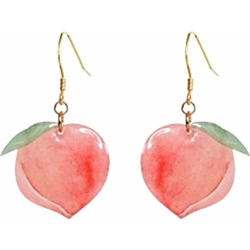 2021 Summer Lovely Peach Acrylic Earring Cute Pink Fruit Peaches Drop Earrings For Women Girls Gift Wholesale Accessories