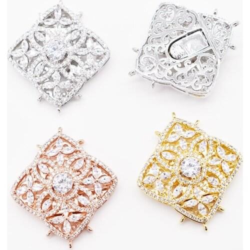 2pcs Cubic Zircon Micro rhombus clasp 32mm golden plated 3strands