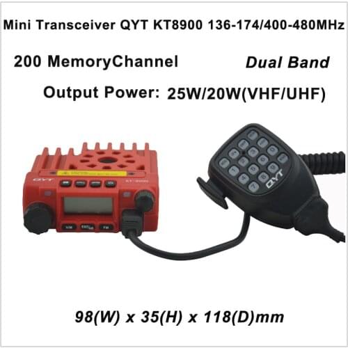 Mini Transceiver QYT KT8900 136-174/400-480MHz two way radio Dual band mobile transceiver Color Red
