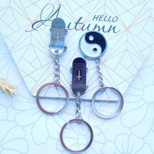 Fashion Black White Enamel Round Pendant Necklace Chinese Tai Ji Key Chain Jewelry Women Men Accessroies Key Ring & Necklace