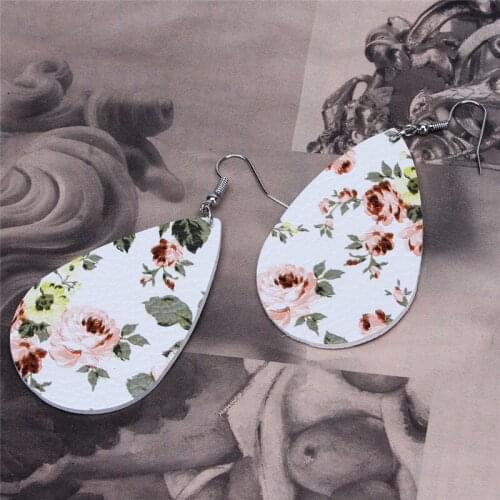 Fashion Jewelry Leather Earrings Ethnic Style Color Drop Earrings Retro PU Printing Pendant Earrings For Women Jewelry 2020