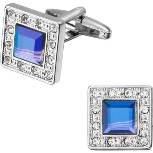 Fashion jewelry silvery men square blue crystal cufflinks French shirt sleeve cuff links