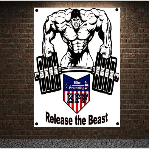 Release the Beast Motivational Workout Posters Exercise Bodybuilding Banners Wall Art Flags Tapestry Gym Decor Hanging Pictures