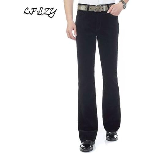 Jeans Men 2019 Mens Autumn New Micro Horn Black Casual Pants Korean Edition Elastic Slim Corduroy Casual Flare Pants