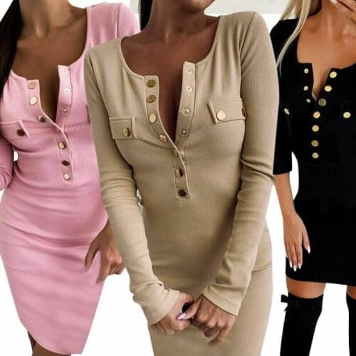 Autumn Knitted Bodycon Mini Dress Casual O Neck Long Sleeve Women Elegant Wear