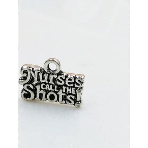 15pcs--16x11mm Antique Tibetan silver Letters Charm Pendants Connector Nurses Shots Charm Pendants