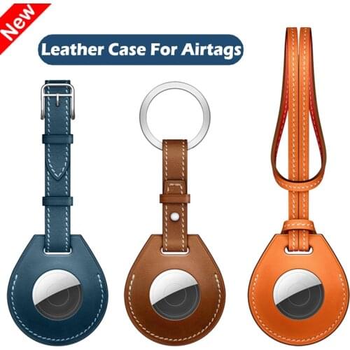 Luxury Leather Protective Case For Apple AirTag Locator Tracker For Air Tags Cover Hangable Key Ring Luggage Tag Bag Charm Loop