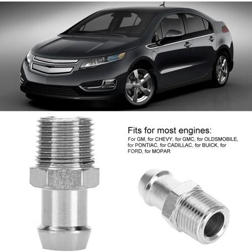 Silver Color 1/2" NPT 5/8 Barb Chrome Steel Fitting Intake Manifold Heater Hose SBC Threaded Joint Replacement Part For Chevy