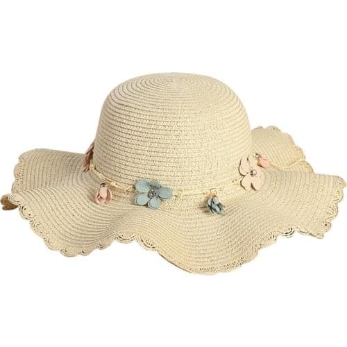 New Summer Womens Beach Hat Wide side Female Casual Panama Hat Lady Classic Flower Decor Straw Sun Hat Women