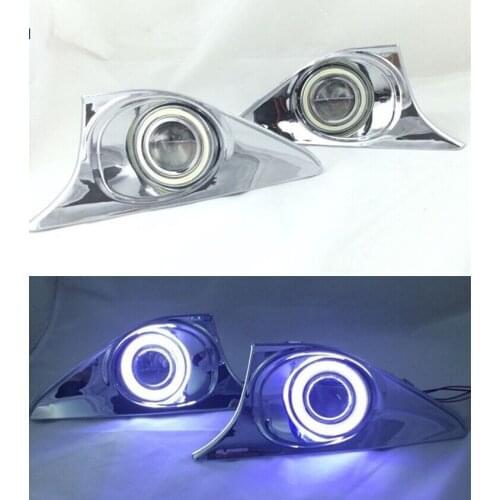 Eosuns Cob Angel Eye Led Daytime Running Light Drl + Halo Fog Lamp + Projector Lens for Toyota Camry 2012-14