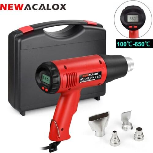 NEWACALOX 220V 2000W Heat Gun Thermoregulator Digital Hot Air Gun Shrink Wrapping Heater Power Tool with 4PC Nozzles Tool Box