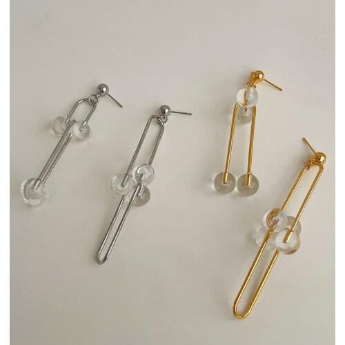 Minar Unique Design Asymmetric Safety Pin Dangle Earrings for Women Girls Clear Resin Ball Drop Earrings Cool Accessories