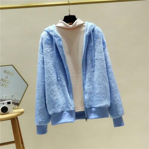Spring Autumn Coat Hooded Jacket Double-Sided Coral Fleece Women Coats and Jackets Plus Size Coat Fleece Sweatershirt Jacket
