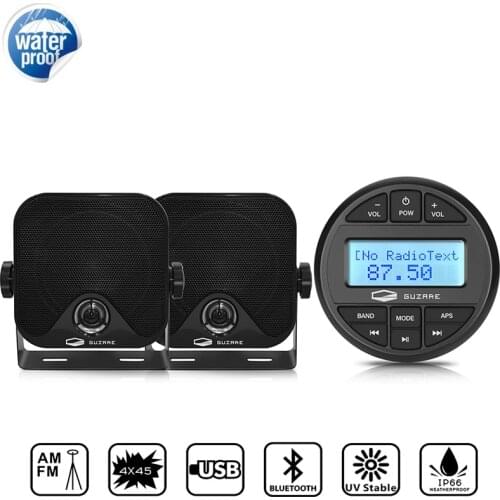Waterproof Marine Stereo Bluetooth Audio Boat Radio System ReceiverAM FM MP3 Player+4inch Marine Speaker For ATV Yacht Motorcycl