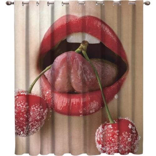 Sexy Lips Red Cherry Window Treatments Curtains Valance Room Curtains Large Window Window Curtains Dark Curtain Lights