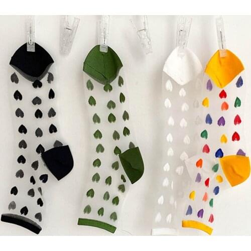 Summer Fashion Love Heart Print Thin Mesh Socks Women Fashion Harajuku Transparent Lace Fishnet Sock Lady Cool Sox