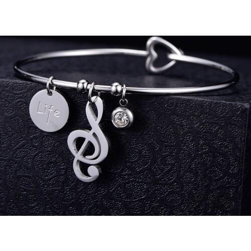 Music Note Charm Cuff Love Bracelet For Women Stainless Steel Bangles Woman Fashion Jewelry pulseira Graduation 2019 Gift