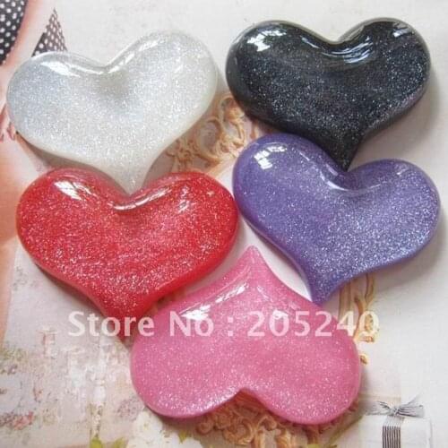 For Diy Decoration 10pcs(5colors Mixed 49*38mm Big Size) Flat Back Gilitter Resin Cabochon Heart