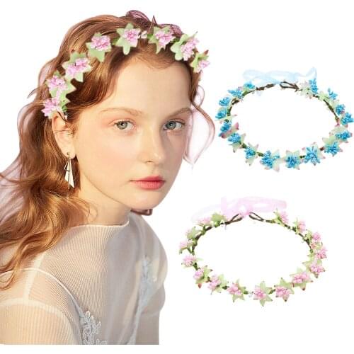 2PCS Bridal Flower Crown,Adjustable Flower Wreath Headband Floral Crown Artificial Garland Headpiece Wedding Crown