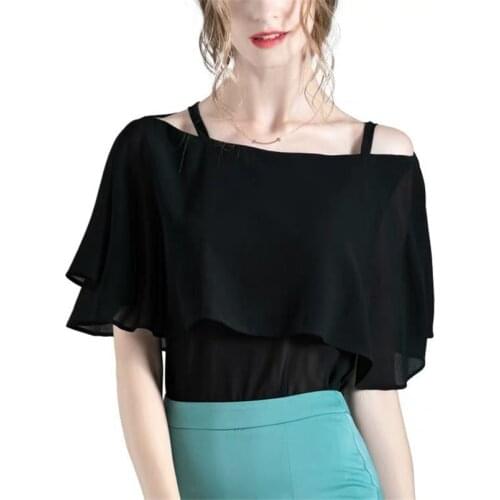 2021 Fashion Womens Clothing Summer Slash neck Sweet Chiffon Tops Women Shirt Blouses Plus Size Womens Tops Blusas M-7XL 8XL