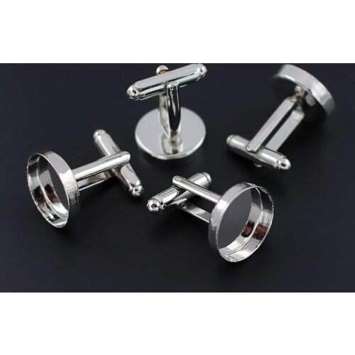 23mm Imitation Rhodium Plated Round Bases Deep Wall Bezel Cups Cabochon French Cufflinks Cuff Links Settings Blank Wholesale
