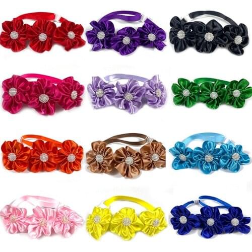 50/100pcs Pet Flowers Bow Tie Collars for Dog Cat Grooming Accessories Bright Color Pearl Flowers Pet Dog Bowties Collars