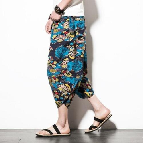 5XL Baggy Cotton Linen Harem Pants Men Hip Hop Ethnic Plus Size Wide Leg Trousers Casual Vintage Punk Pants Pantalones Hombre