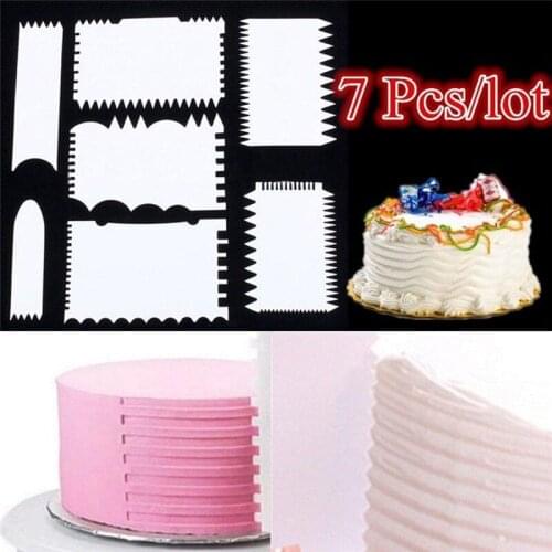 7pcs/lot Cake Scraper Fondant Mousse Cream Spatula Edge Smoother Cupcake Cake Cutter Pastry Mold Baking Decorating Tools