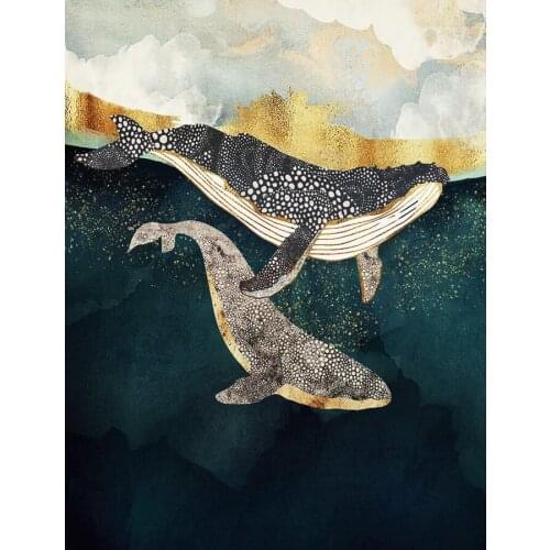 Ocean World Whales Canvas Mother and Son Animal Abstract Painting Ocean Hall Room Posters Wall Art Bedroom Pictures Home Decor