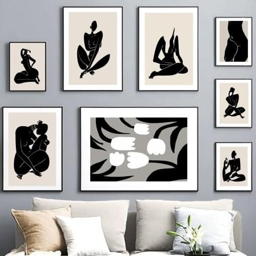 Abstract Nordic Posters And Prints Tulip Flower Nude Woman Body Wall Art Canvas Painting Modern Decor Pictures For Living Room